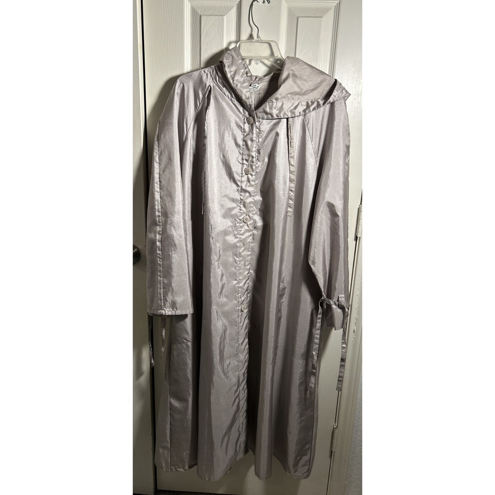 Vintage 80s Alorna Women's 17/18‎ Gray/Silver Rain Trench Coat Jacket Hooded